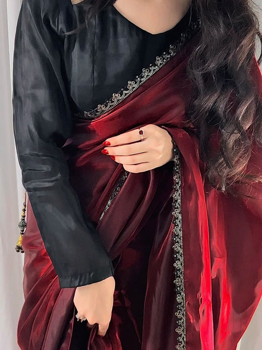 🌹 Mehr-o-Siyaah Saree ❤️🖤 Stitched