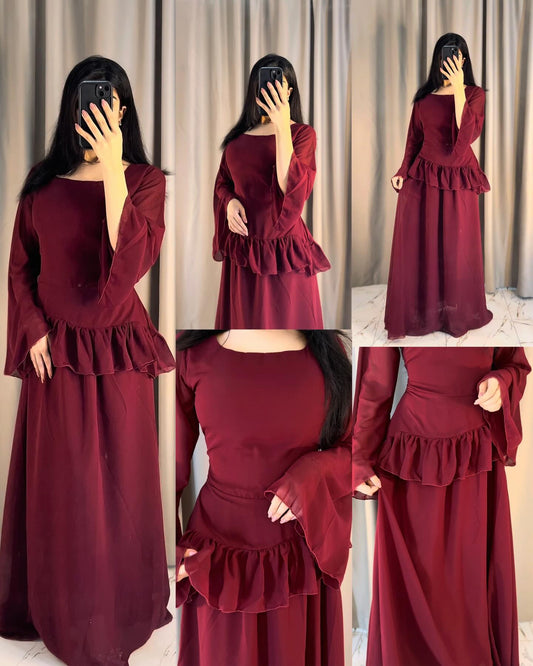 Elanza Luxe – Plain Chiffon Heavy Flair Outfit Stitched