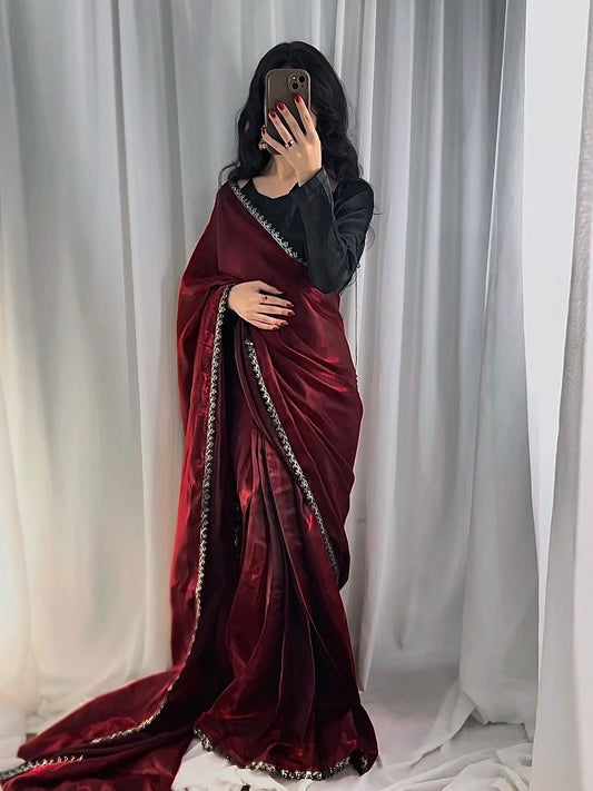 🌹 Mehr-o-Siyaah Saree ❤️🖤 Stitched