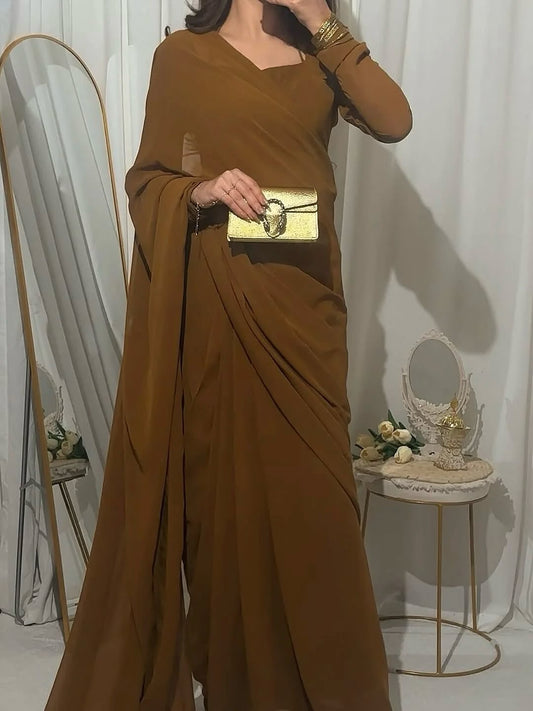 Camel Brown Classic Saree Stitched