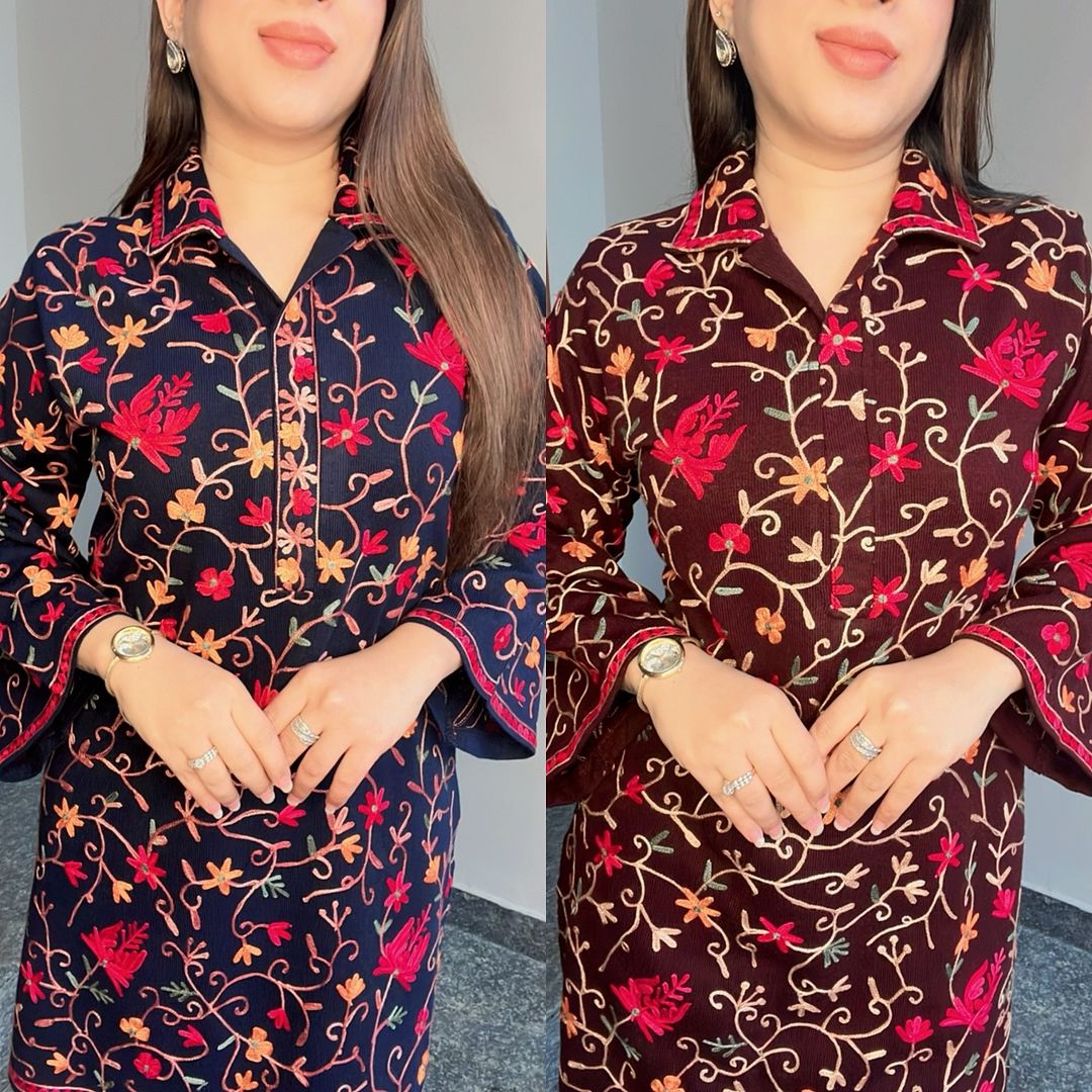 Heavy Multi Embroidered Sleeves,Collar Shirt With Emb Trouser 2Pcs (PREMIUM QUALITY)