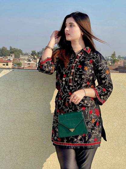 Heavy Multi Embroidered Sleeves,Collar Shirt With Emb Trouser 2Pcs (PREMIUM QUALITY)