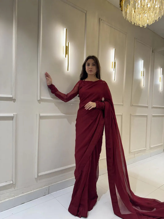 "Garnet Whisper – Elegance Saree" Stitched
