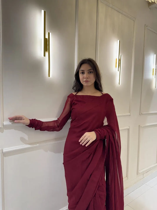 "Garnet Whisper – Elegance Saree" Stitched