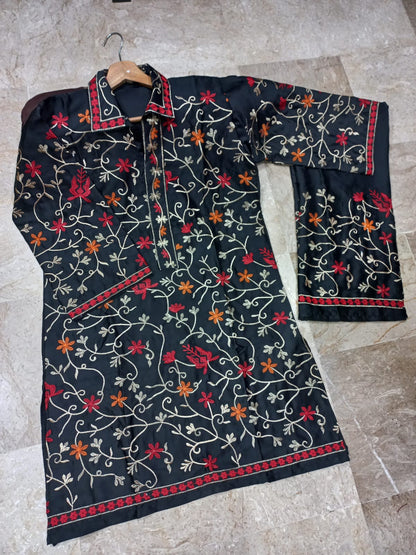 Heavy Multi Embroidered Sleeves,Collar Shirt With Emb Trouser 2Pcs (PREMIUM QUALITY)